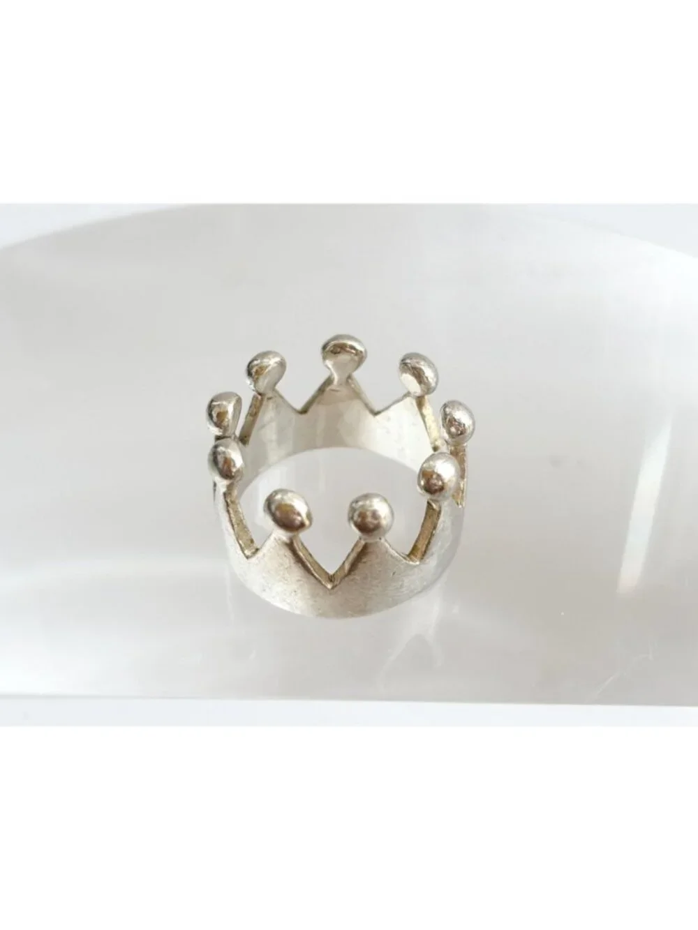 Crown Shaped Polished Bright Minimalist Sterling Silver 925 Vintage Ring - sz 6
